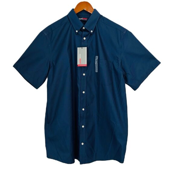 Roundtree & York Button Up Shirt Men L Tall Navy Travel Smart Office Classic NWT - Picture 1 of 13